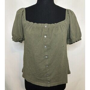 AMERICAN EAGLE Crop Olive Green Puff Sleeve Lightweight Top‎ SIZE XS NWT